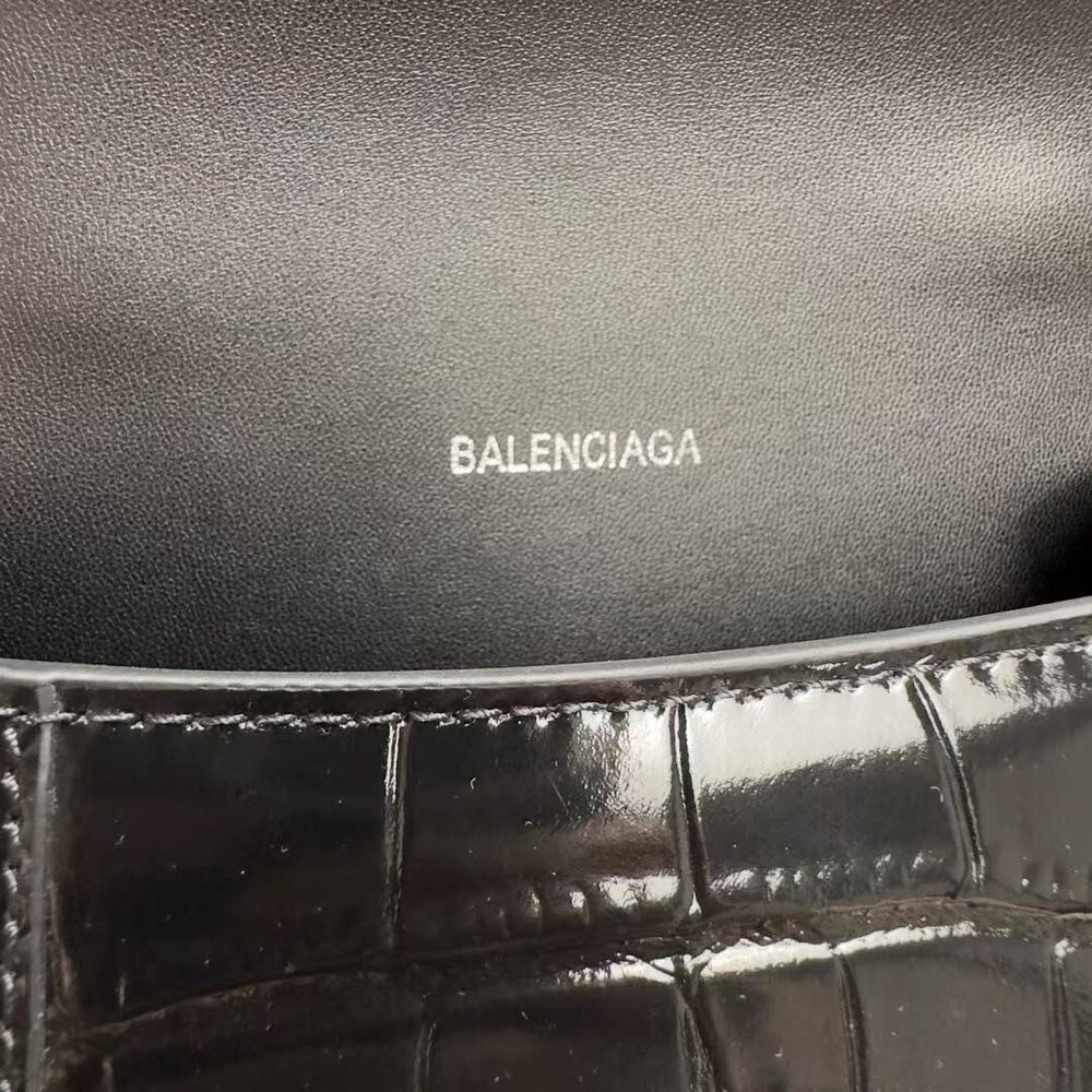 Balenciaga Black Croc Embossed Hourglass Handbag - Picture 2 of 6
